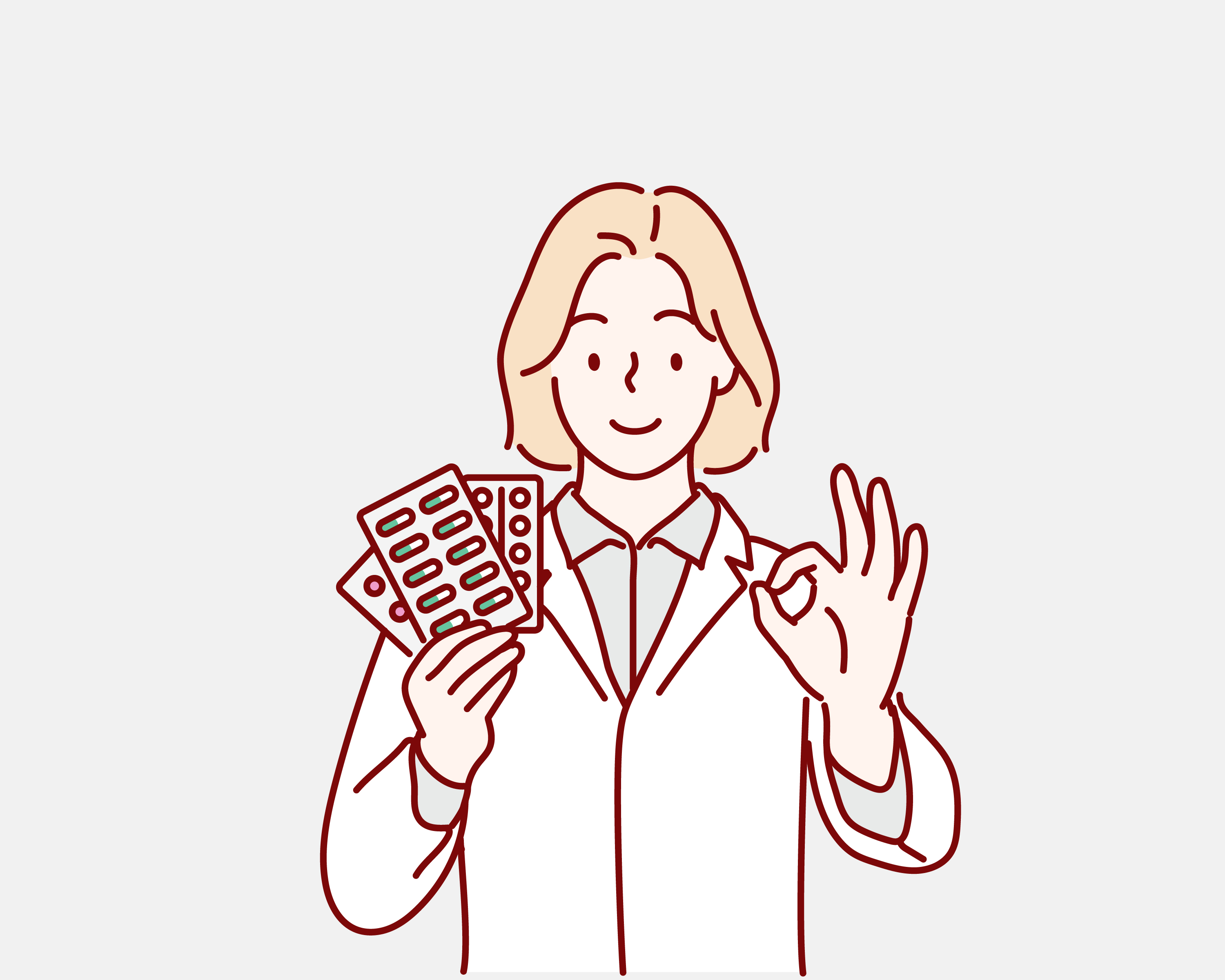 Desenho de mulher com folhetos na mão a dar sinal de ok